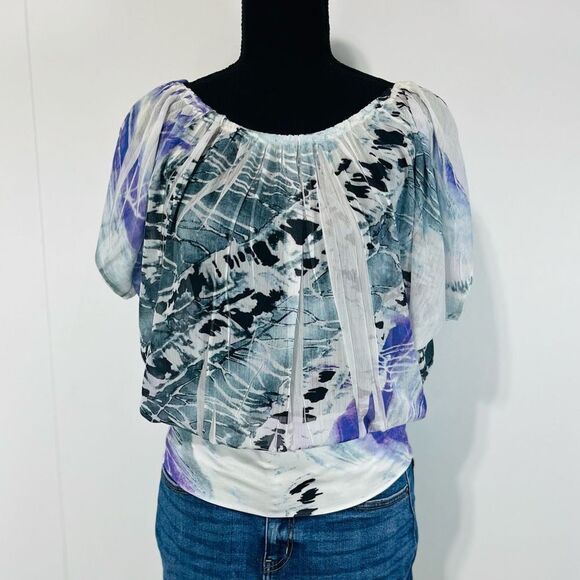 Charlotte Russe Y2K Style Sheer Abstract Dolman Blouse Size Small Purple - Picture 2 of 11